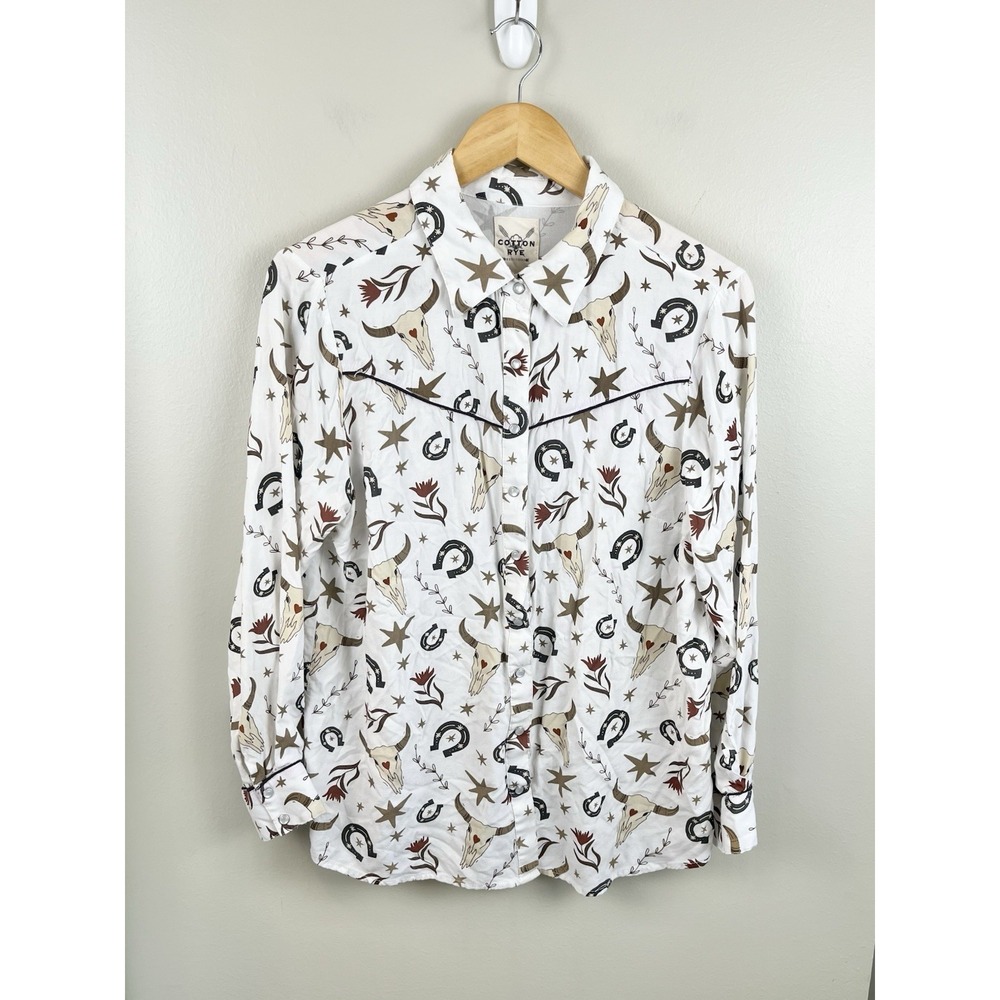 Cotton Rye Outfitters Pearl Snap Button Long Sleeve Cowgirl Western Sz M